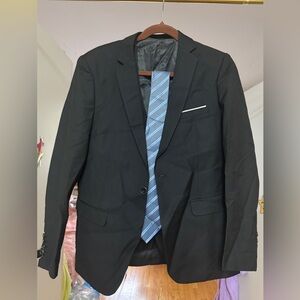 Men's Black Blazer with Blue Tie